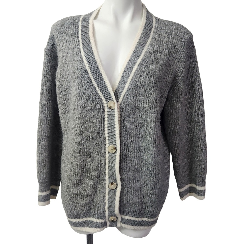 Oversized Cardigan Academia style Gray Button Front Sweater XS